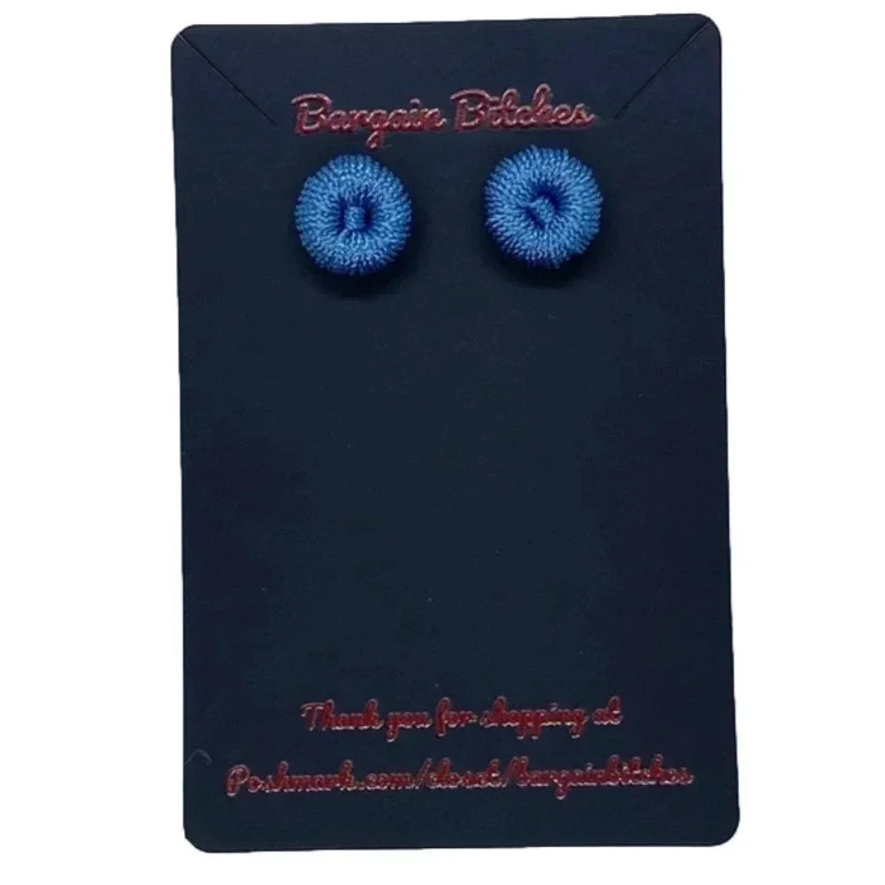New blue retro crochet button earrings metal stud earrings summer earrings